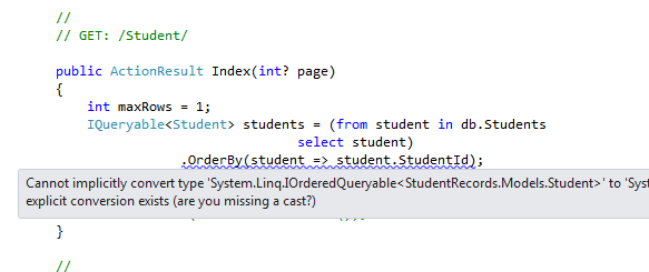Cannot implicitly convert type System.Linq.IOrderedQueryable to 'System